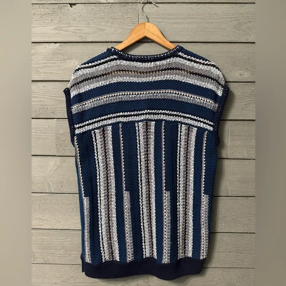 Tory Burch Women’s Navy Pink White Cotton Linen Scoop Neck Sweater Vest Small - Picture 6 of 9